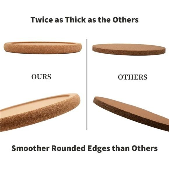 Absorbent Cork Coasters for Drinks 6 Piece Extra Thick Heat Resistant Cup Set - Picture 4 of 8